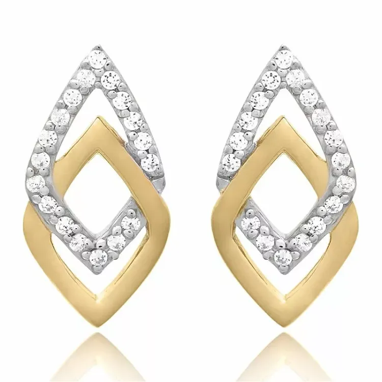 set met oorbellen en ketting in verguld sterlingzilver witte zirkoon