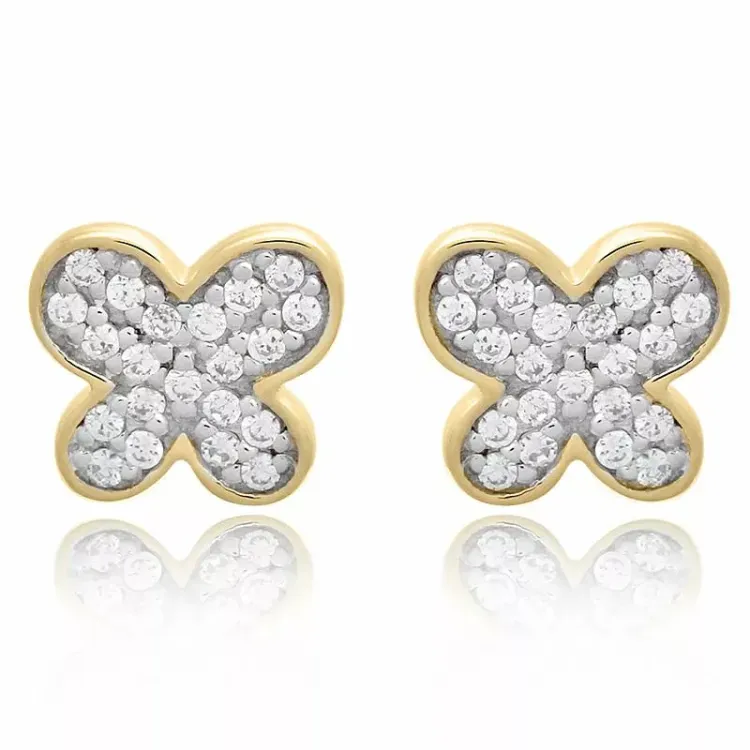Vlinder set met oorbellen en ketting in verguld sterlingzilver witte zirkoon