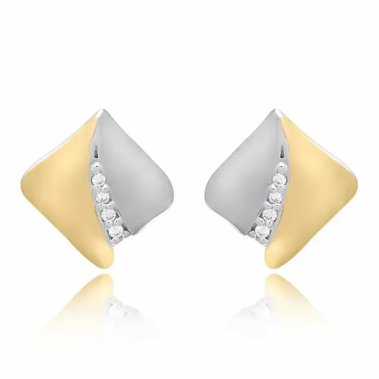 Vierkant set met oorbellen en ketting in verguld sterlingzilver witte zirkoon