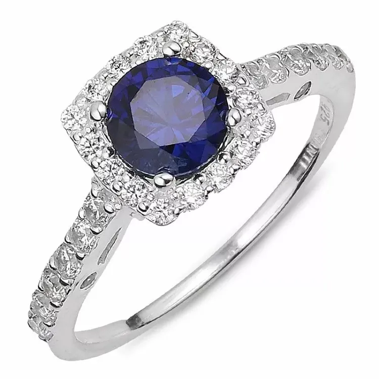 Vierkant blauwe zirkoon ring in zilver