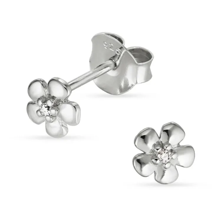 bloem oorsteker in zilver
