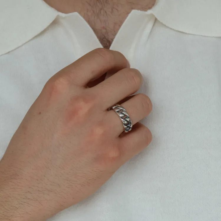 panzer Herenring in geoxideerd sterlingzilver