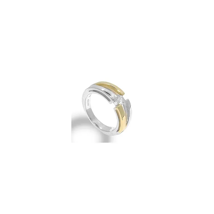 Breed witte zirkoon ring in zilver met 8 karaat goud