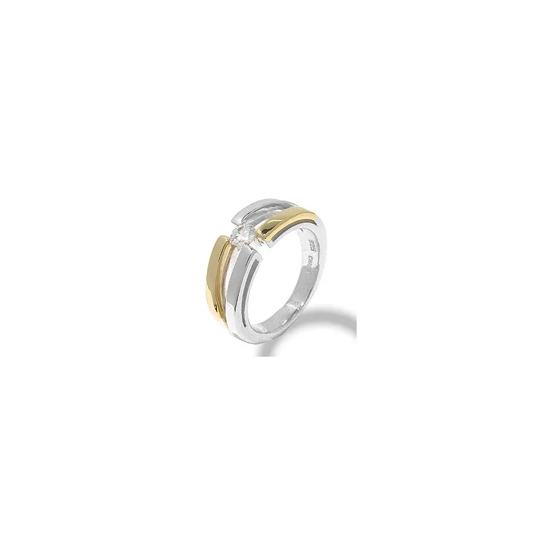Breed witte zirkoon ring in zilver met 8 karaat goud