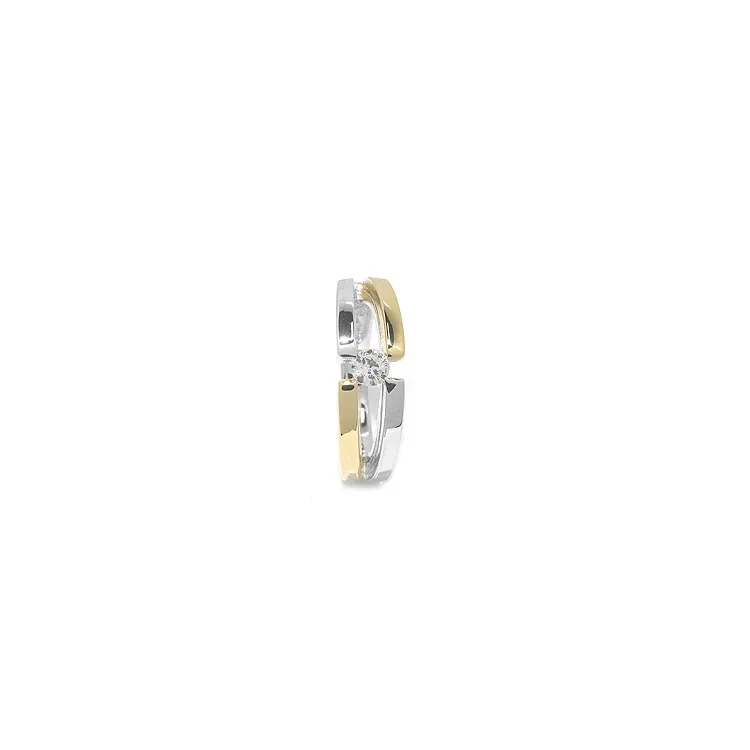 Breed witte zirkoon ring in zilver met 8 karaat goud