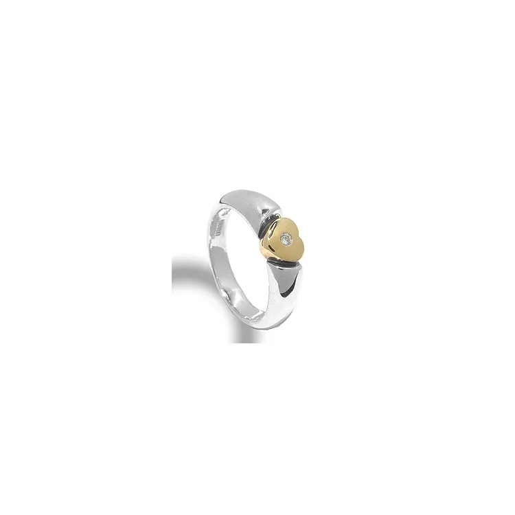 Hart ring in zilver met 8 karaat goud