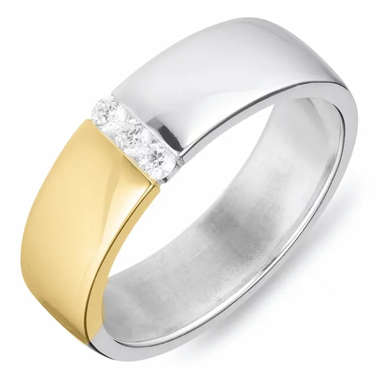 Breed ring in zilver met 8 karaat goud