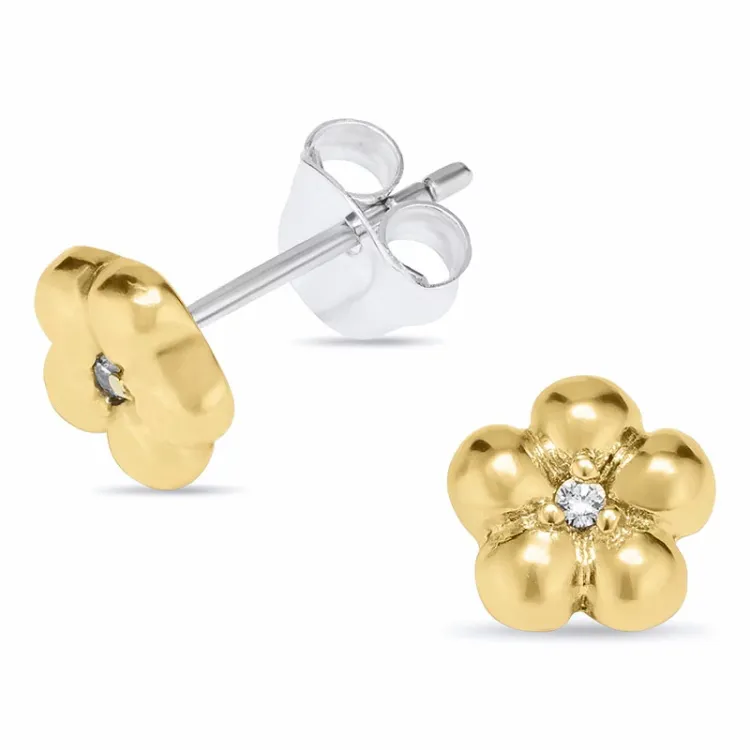 bloem oorsteker in verguld sterlingzilver
