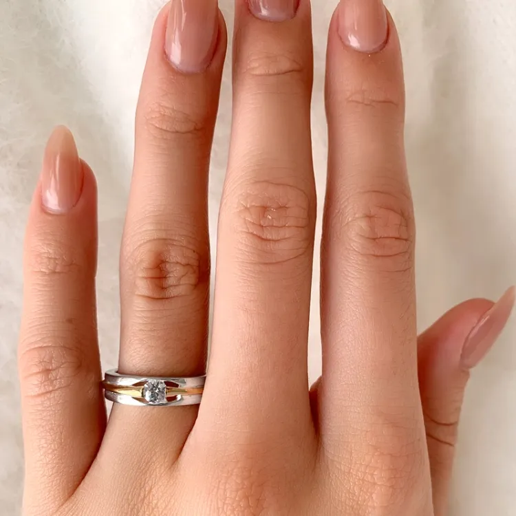 echt ring in zilver en 8 karaat goud