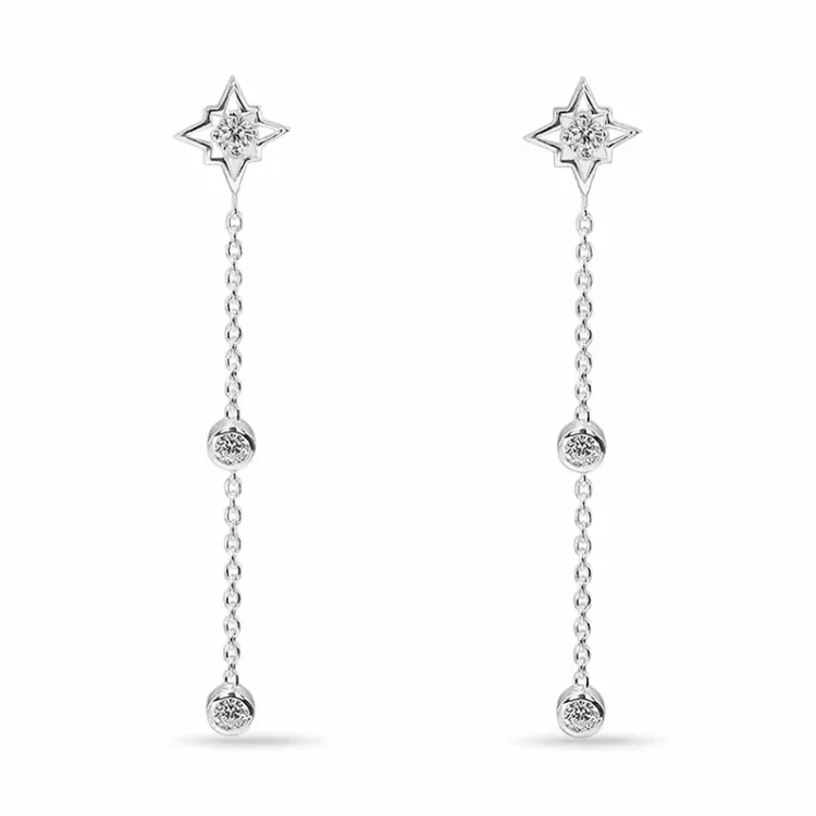 lange ster ketting oorbellen in zilver