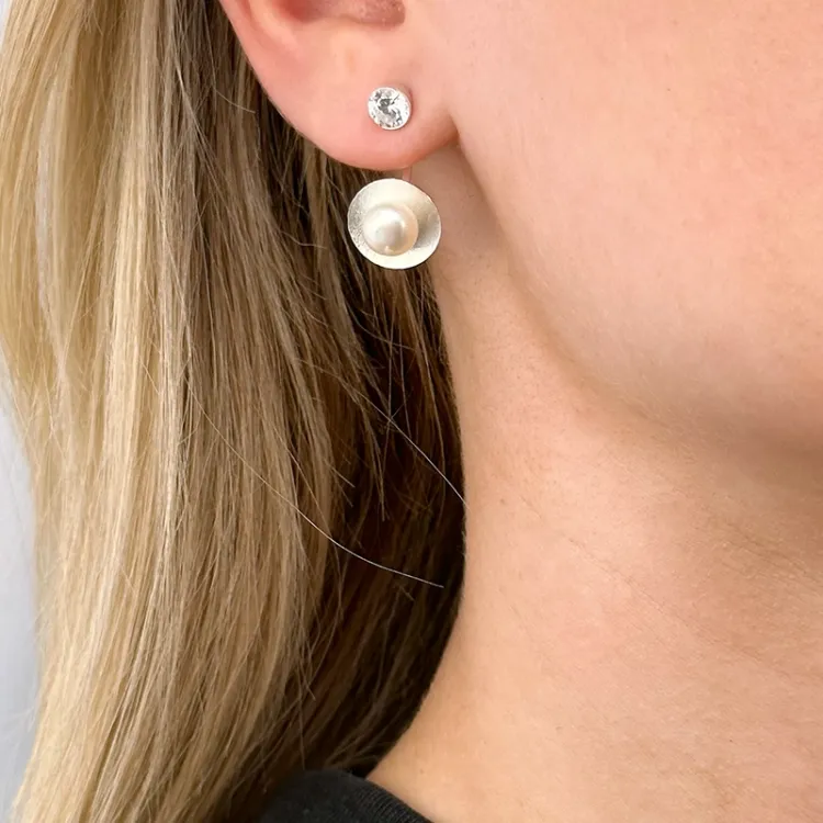 rond parel oorbellen in zilver
