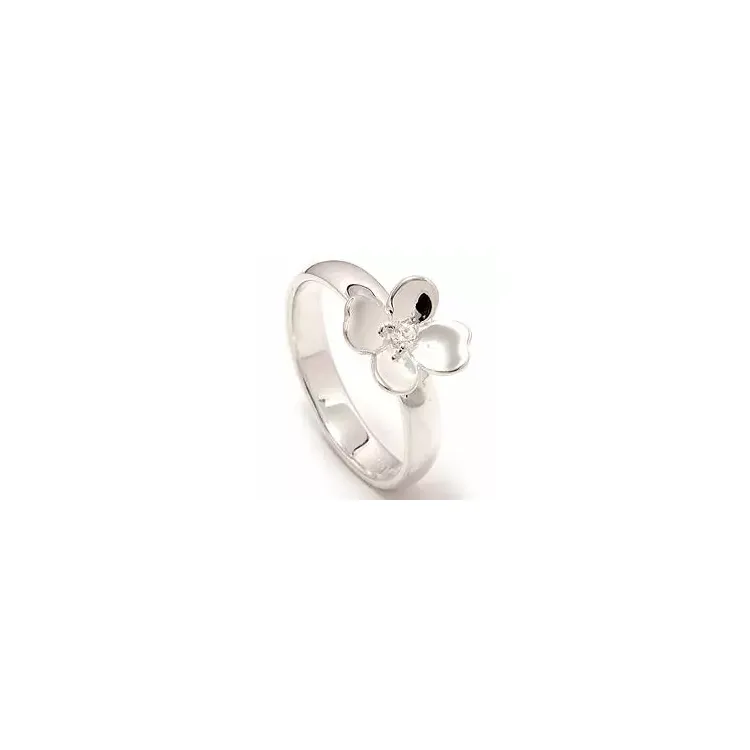 Bloem witte zirkoon ring in zilver