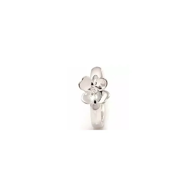 Bloem witte zirkoon ring in zilver