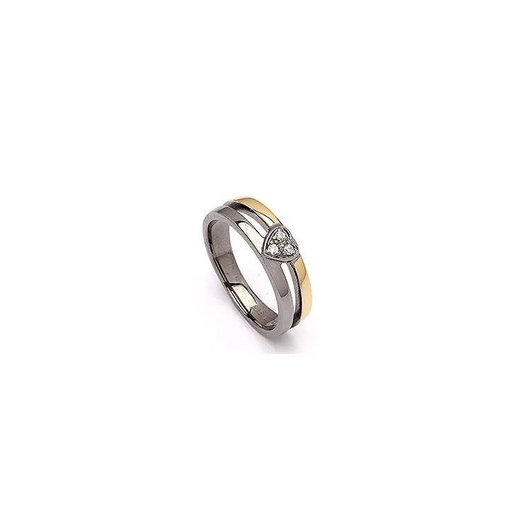 hart witte zirkoon ring in zwart gerhodineerd zilver met verguld sterlingzilver
