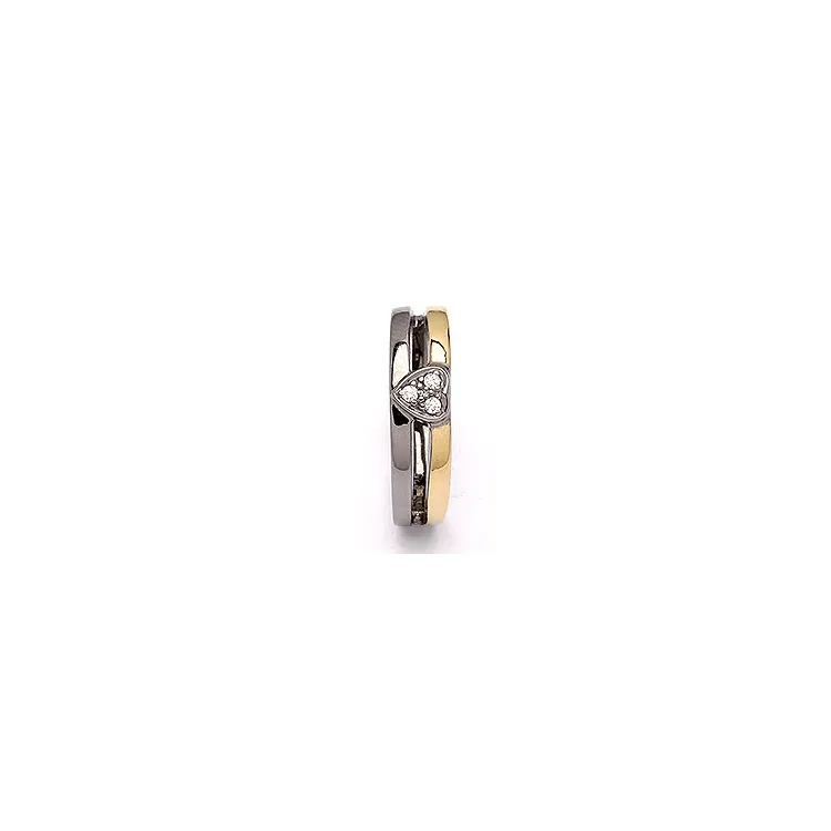 hart witte zirkoon ring in zwart gerhodineerd zilver met verguld sterlingzilver