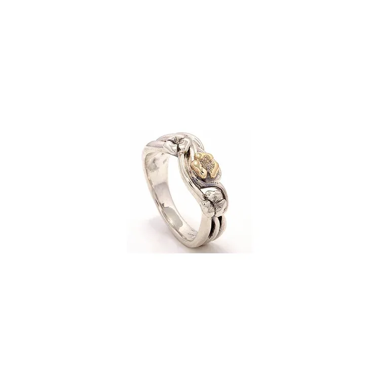 Bloem ring in geoxideerd sterlingzilver met 8 karaat goud