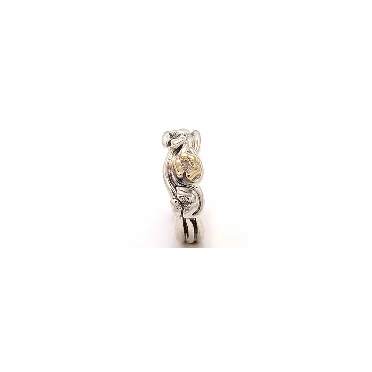 Bloem ring in geoxideerd sterlingzilver met 8 karaat goud