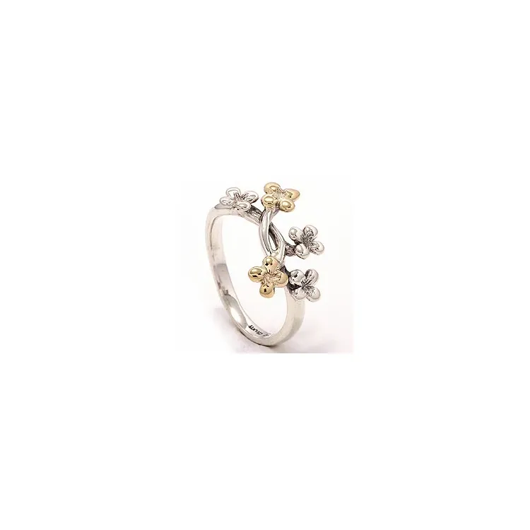 Bloem ring in geoxideerd sterlingzilver met 8 karaat goud