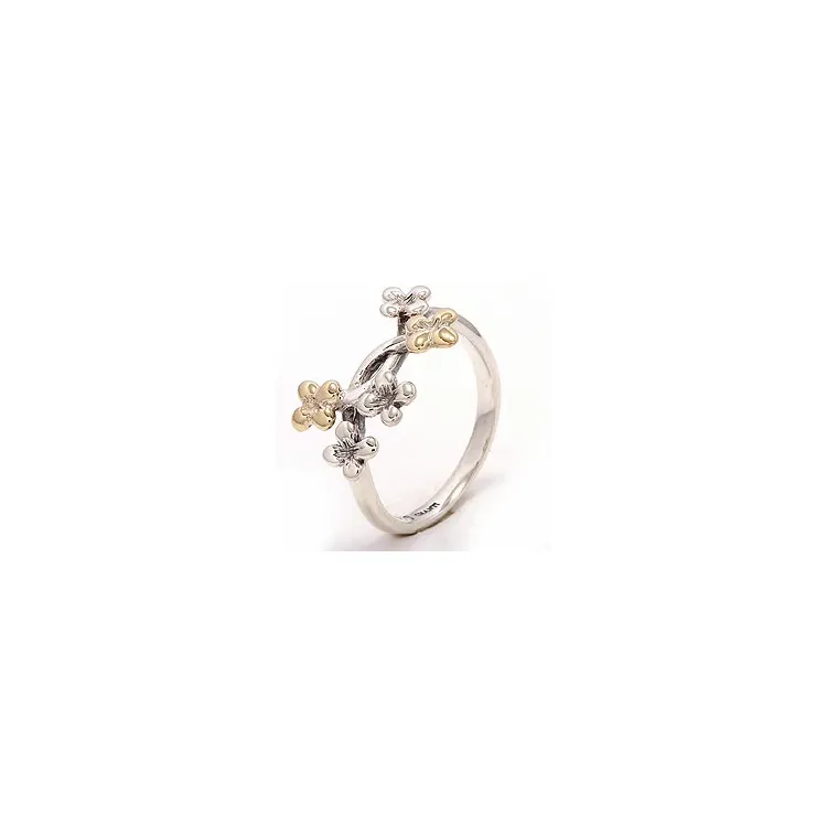 Bloem ring in geoxideerd sterlingzilver met 8 karaat goud