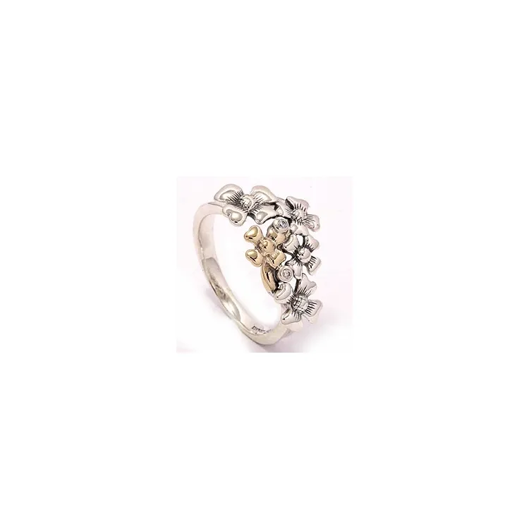 Bloem ring in geoxideerd sterlingzilver met 8 karaat goud