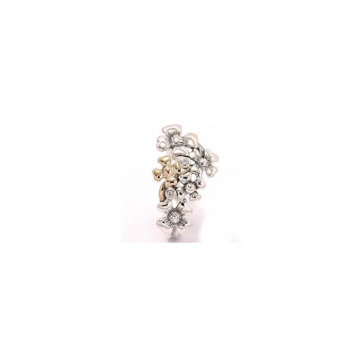 Bloem ring in geoxideerd sterlingzilver met 8 karaat goud