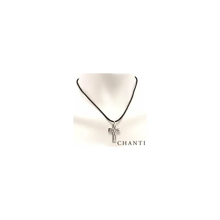 Kruis ketting in leren snoer met hanger in geoxideerd sterlingzilver