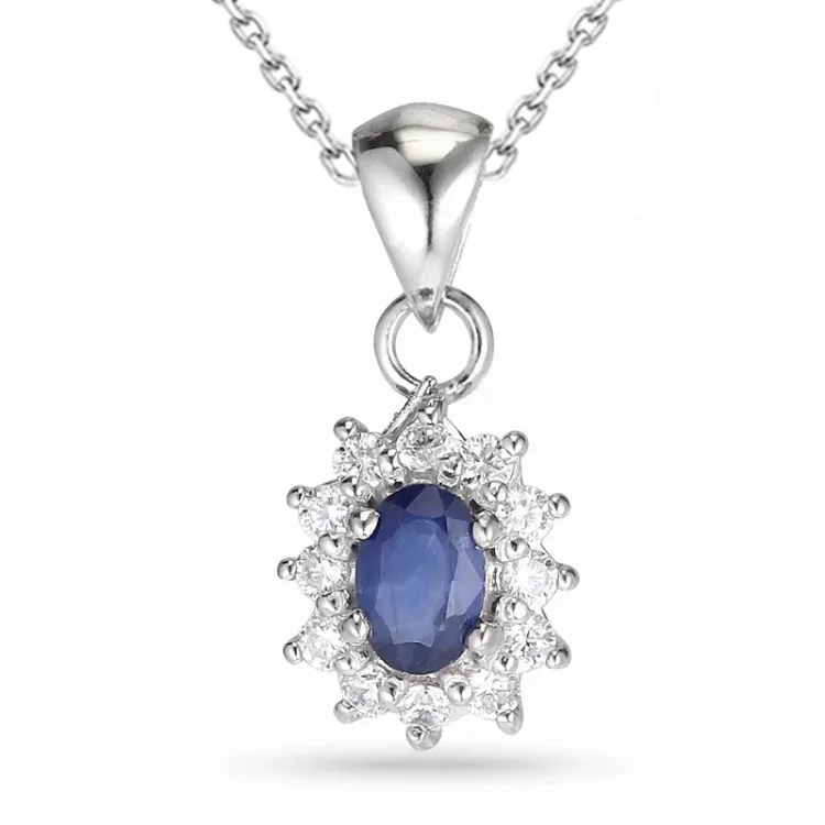rozet saffier ketting in zilver met hanger in zilver