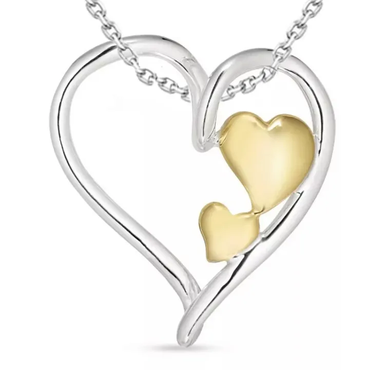 hart ketting in zilver met hanger in zilver en 8 karaat goud
