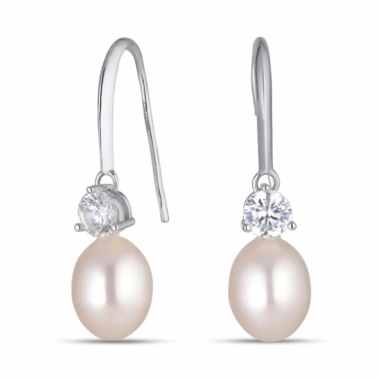 7,5-8 mm parel oorbellen in zilver