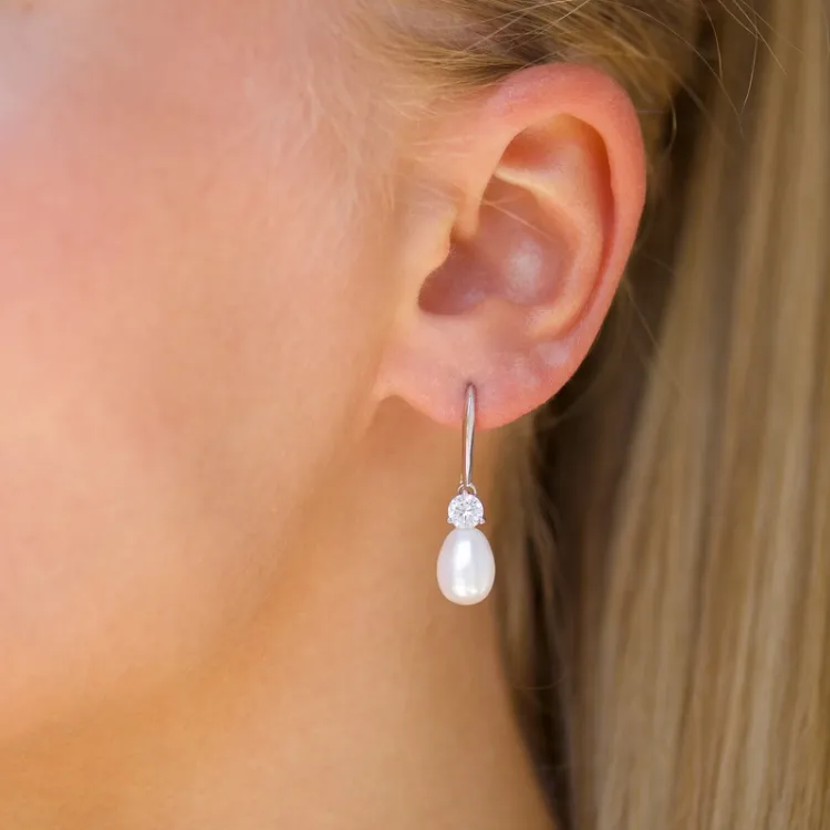 7,5-8 mm parel oorbellen in zilver