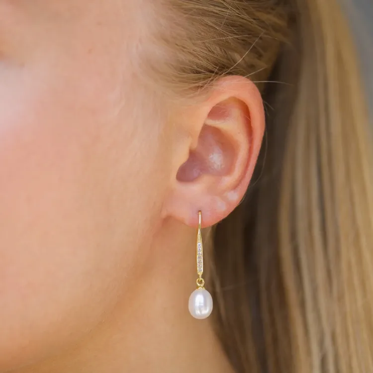 7,5-8 mm parel oorbellen in verguld zilver