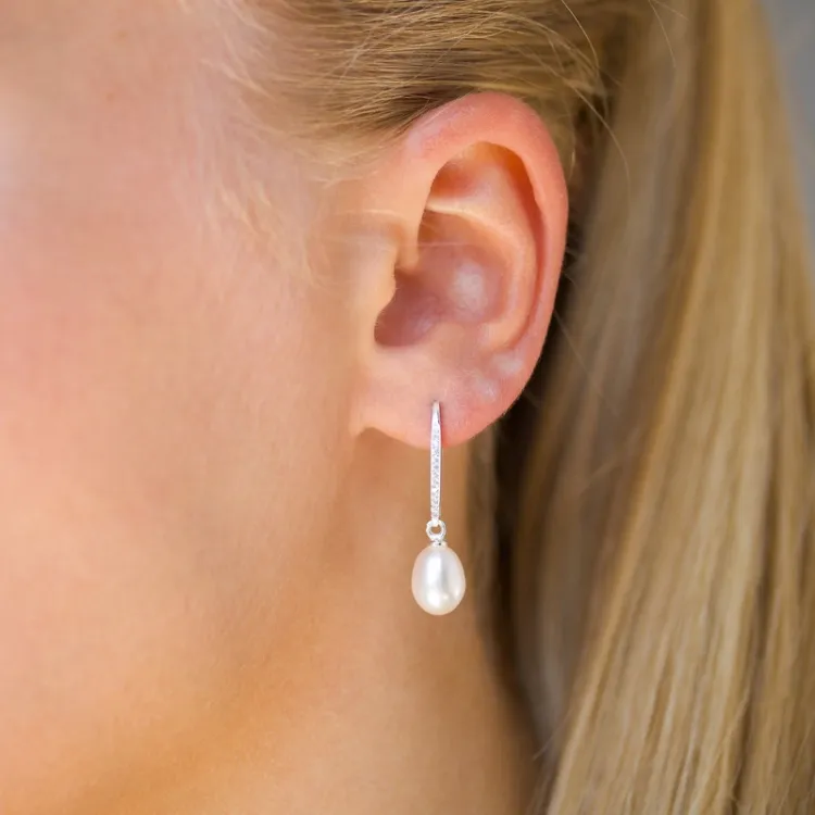 7,5-8 mm parel oorbellen in zilver