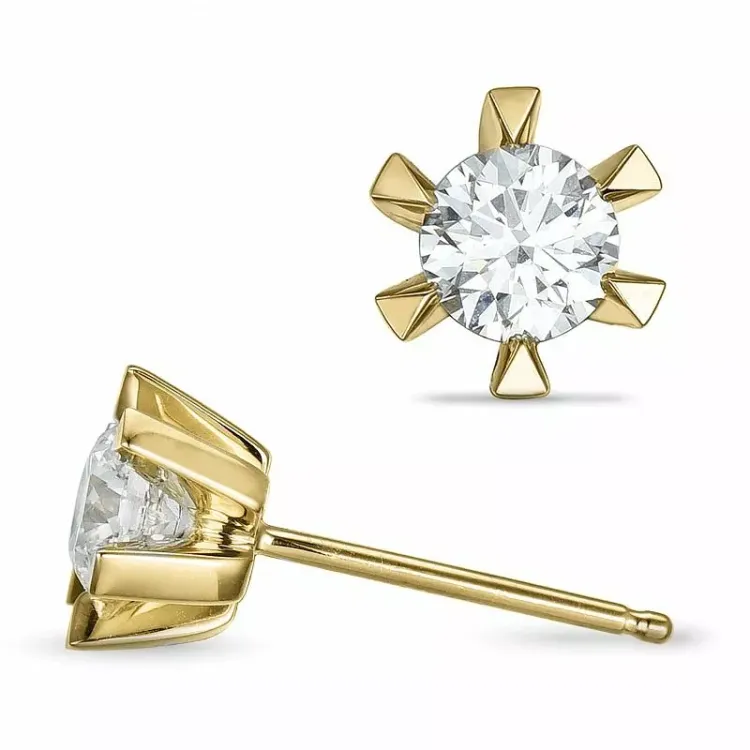2 x 0,40 ct solitaire oorbel in 14 karaat goud met diamant