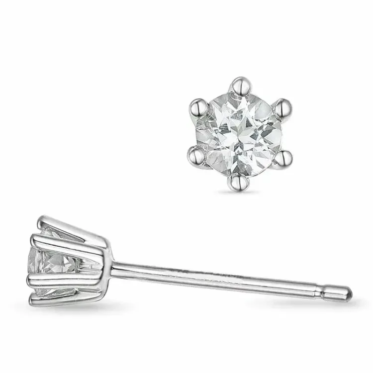 2 x 0,10 ct solitaire oorbel in 14 karaat witgoud met diamant 