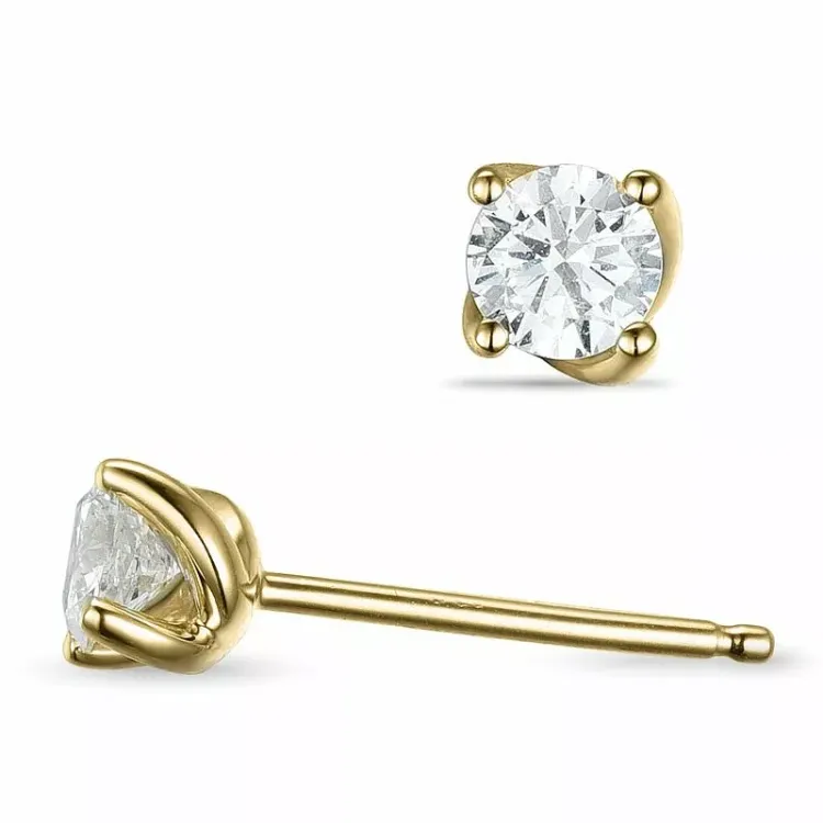 2 x 0,20 ct solitaire oorbel in 14 karaat goud met diamant 