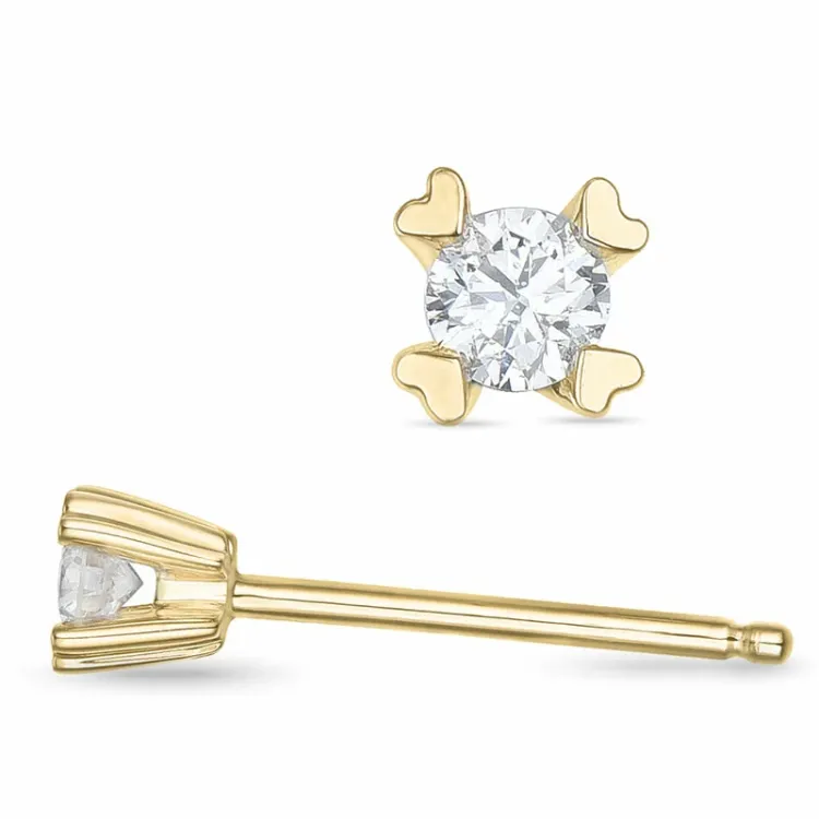 2 x 0,05 ct solitaire oorbel in 14 karaat goud met diamant