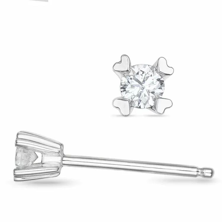 2 x 0,05 ct campagne - diamant oorsteker in 14 karaat witgoud met diamant