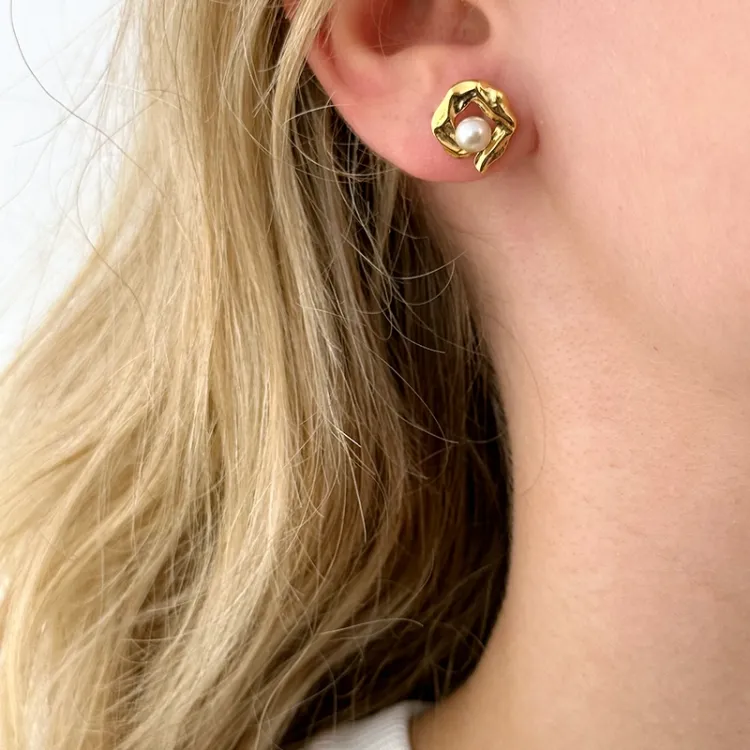parel oorbellen in verguld sterlingzilver