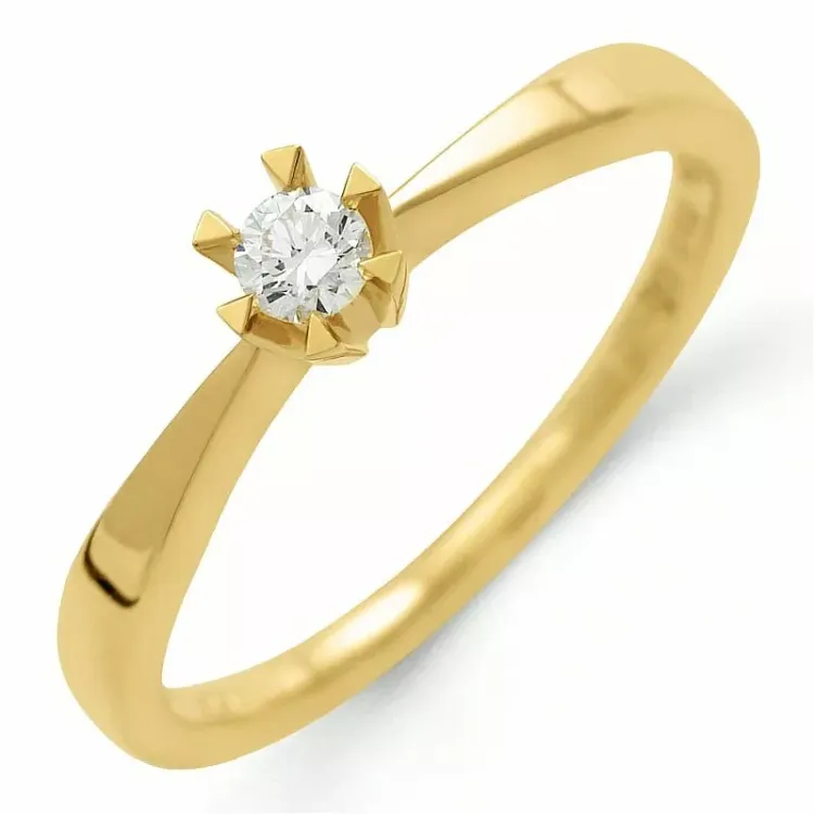 0,10 ct diamant solitaire ring in 14 karaat goud 0,10 ct