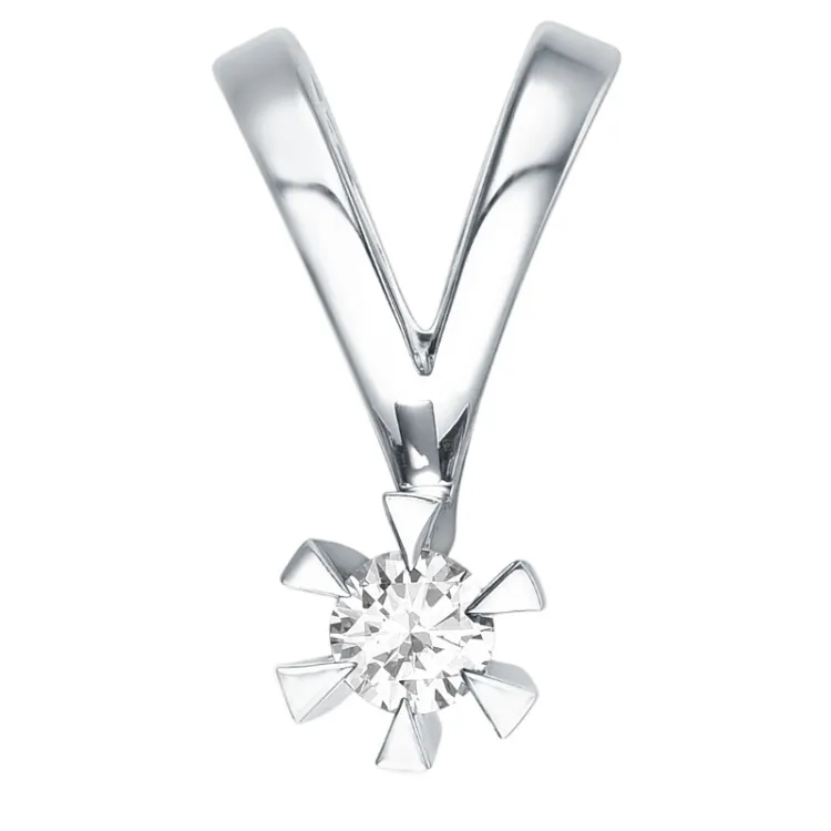 diamant solitaire hanger in 14 caraat witgoud 0,10 ct