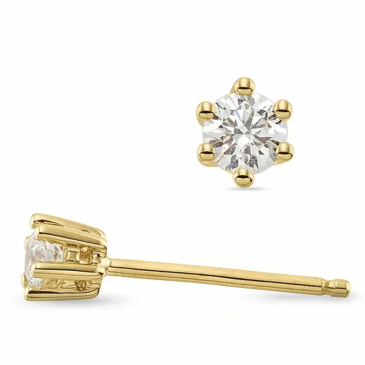 2 x 0,10 ct solitaire oorbel in 14 karaat goud met diamant