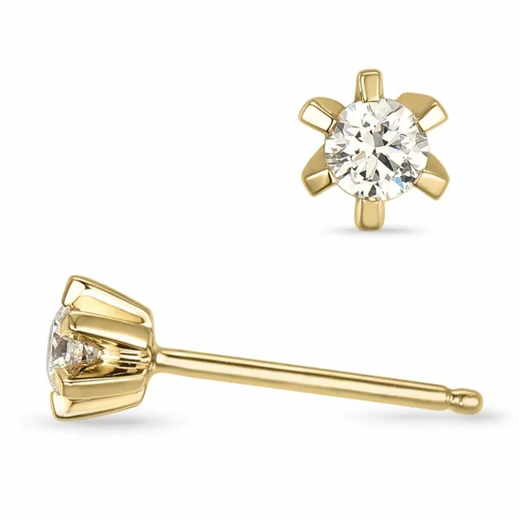 2 x 0,10 ct campagne - diamant oorsteker in 14 karaat goud met diamant