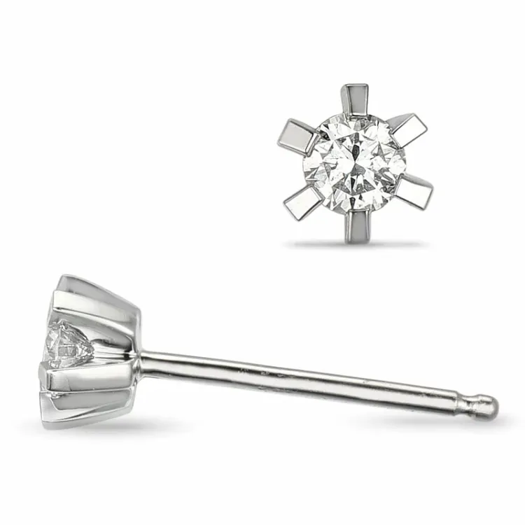 campagne - diamant oorsteker in 14 karaat witgoud met diamant