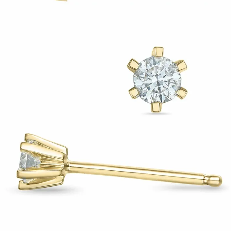 2 x 0,10 ct solitaire oorbel in 14 karaat goud met diamant