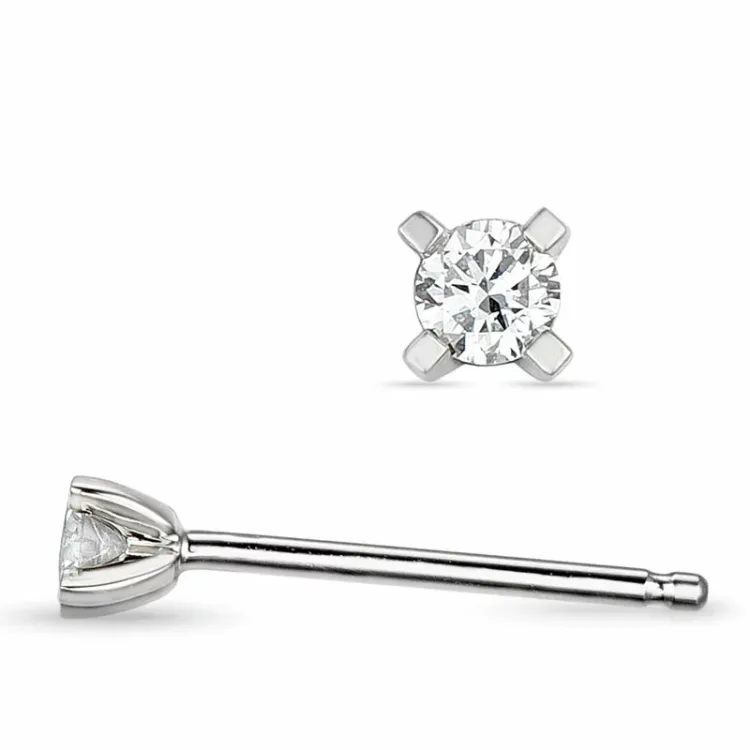2 x 0,05 ct campagne - diamant oorsteker in 14 karaat witgoud met diamant