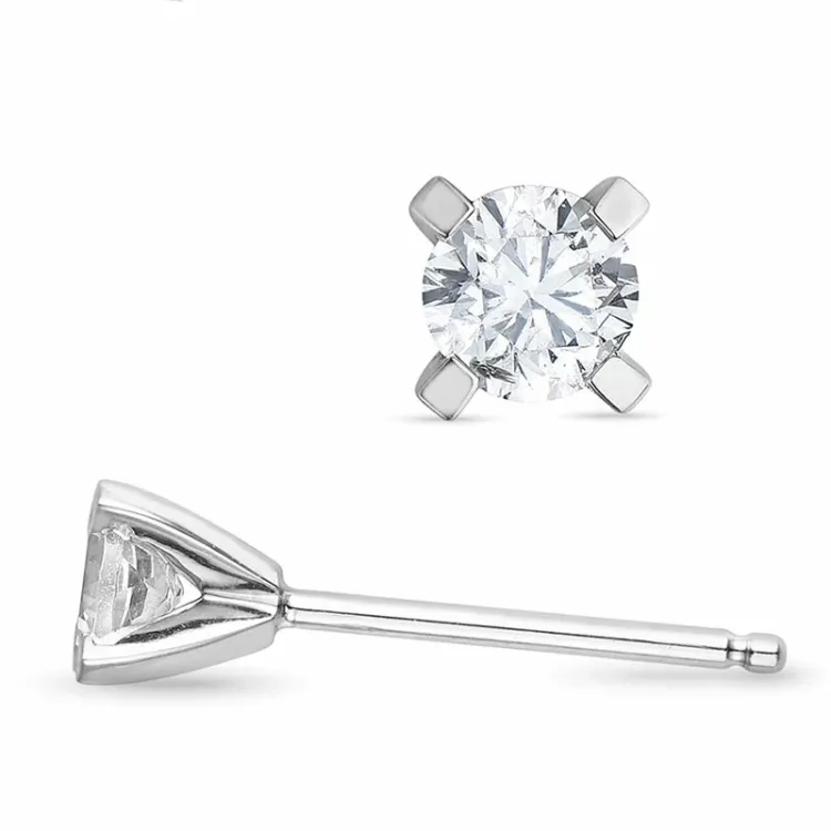 2 x 0,20 ct solitaire oorbel in 14 karaat witgoud met diamant