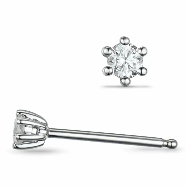 2 x 0,05 ct campagne - diamant oorsteker in 14 karaat witgoud met diamant