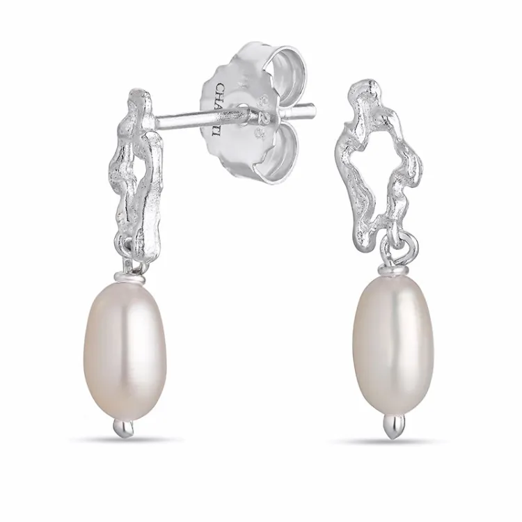 parel oorbellen in zilver - Lumé Etched