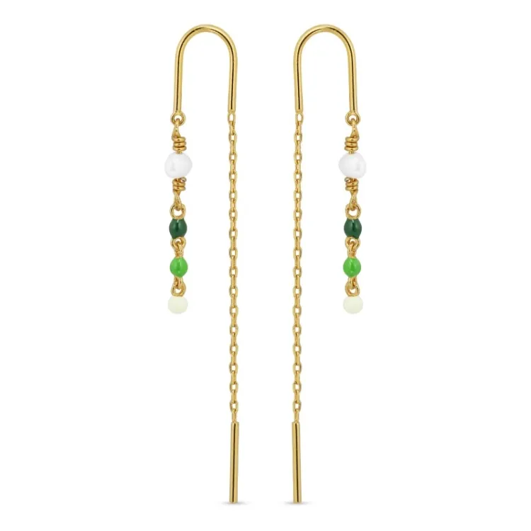 lange groene emaille ketting oorbellen in verguld sterlingzilver