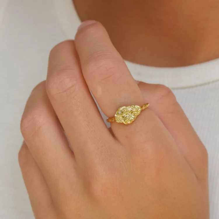 zirkoon ring in verguld sterlingzilver - Lumé Etched